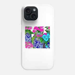 Blue and pink flowers in chinoiserie jars Phone Case