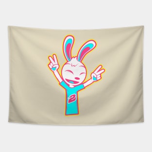 Happy Rabbit With Two Raised Peace Hand Signs Tapestry