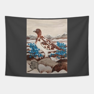 Alaska state bird and flower, the willow ptarmigan and forget-me-not Tapestry