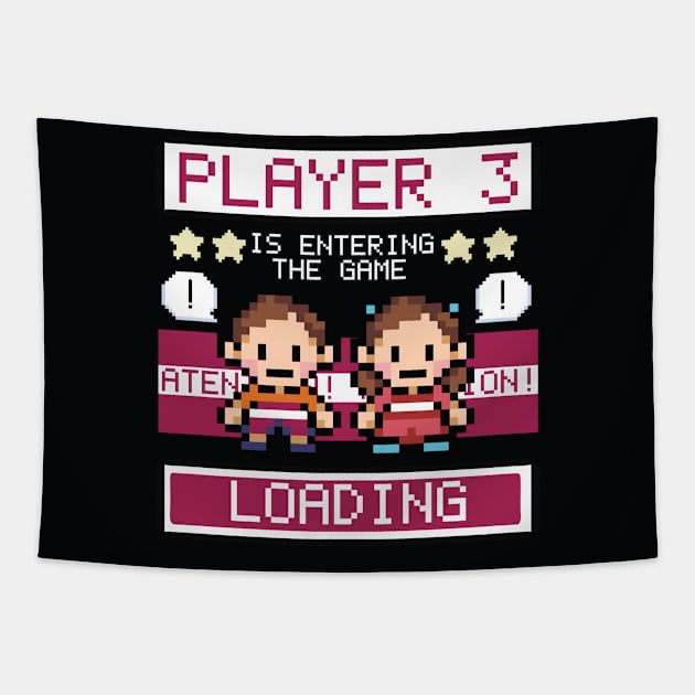 Player 3 Is Entering the Game // Funny Gamer Pregnancy 8bit Tapestry by SLAG_Creative