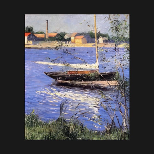 anchored boat on the seine at argenteuil - Gustave Caillebotte by Kollagio