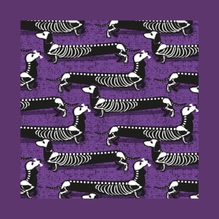 Spooktacular long dachshunds skeleton // pattern // studio purple background and skeleton dogs T-Shirt