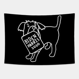 Whiteline Cute Dog with Biden Harris Sign Tapestry