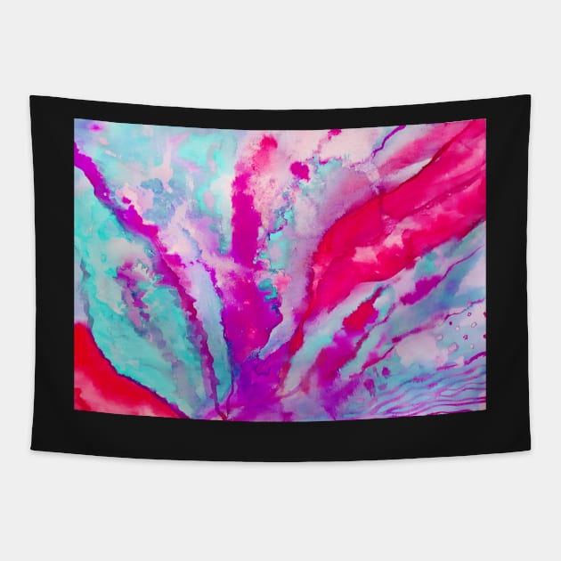 Hot Pink and Turquoise Flowing Abstract Watercolour Tapestry by sarahwainwright