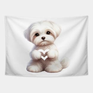 Valentine Maltese Dog Giving Heart Hand Sign Tapestry