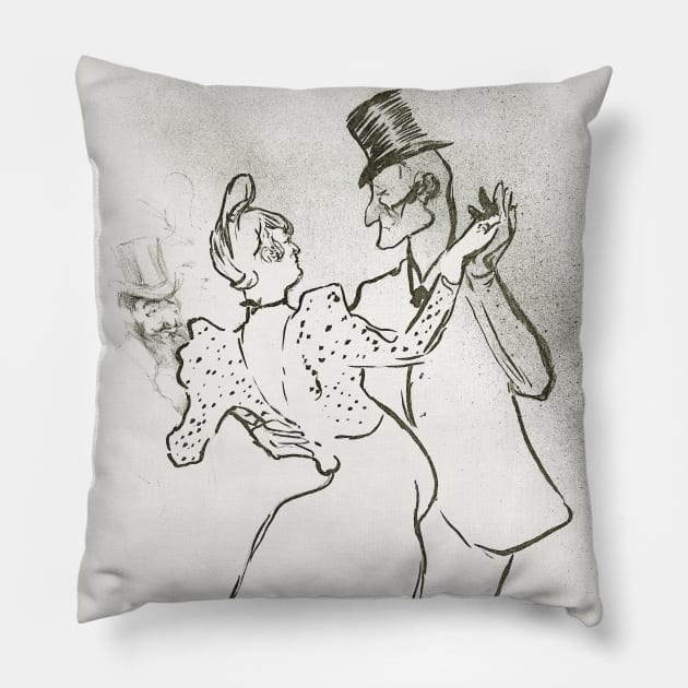 Dancing in the Moulin Rouge by Henri de Toulouse-Lautrec Pillow by Vintage Sketches