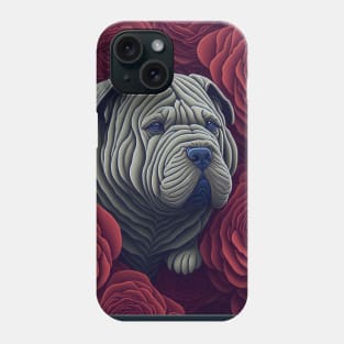 Dogs, sharpei dog and flowers, dog, style vector (Red version sharpei) Phone Case