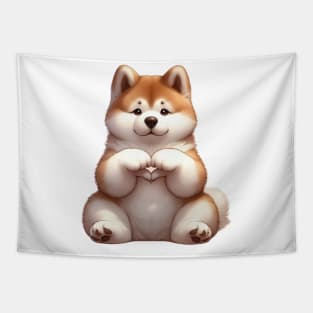 Valentine Akita Dog Giving Heart Hand Sign Tapestry