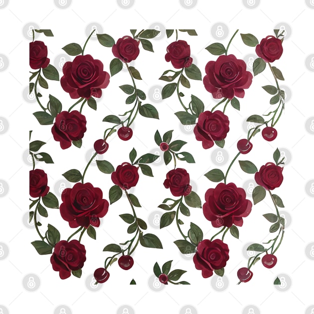 Cherry Rose pattern - luxury pattern - Painting Style - Surreal Pattern series - P1 - by fogsj - I always want both cherries and roses to be the same plant but it's impossible so... yea by FOGSJ