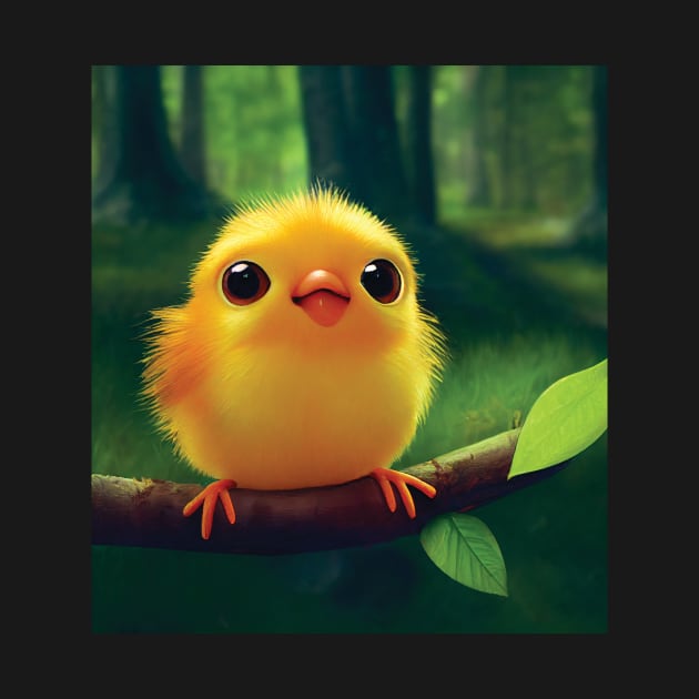 Cute Fluffy Chick or Baby Yellow Bird by Geminiartstudio