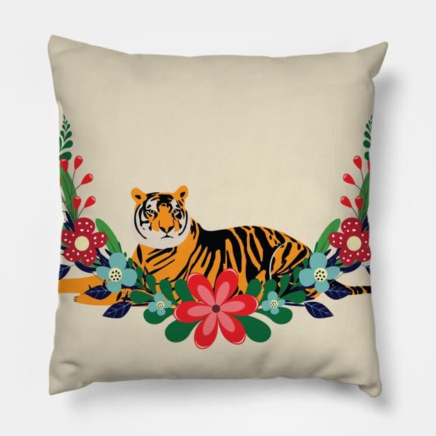 Tiger and flowers Pillow by grafart