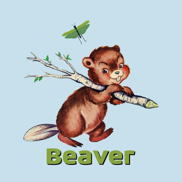 Smiling little beaver carrying a branch by LittleBean