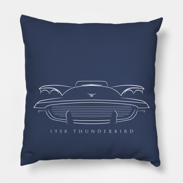 1958 Ford Thunderbird - front Stencil, white Pillow by mal_photography