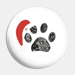 Paw prints with Santa Claus red hat and snowflake Pin