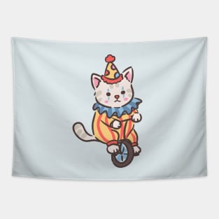 Cute clown kitten riding a unicycle Tapestry