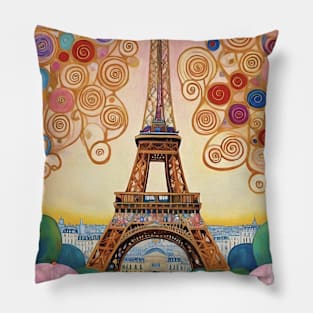 Gustav Klimt's Parisian Elegance: Inspired Eiffel Tower Pillow