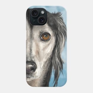 Painting of a Saluki Dog on Blue Background Phone Case