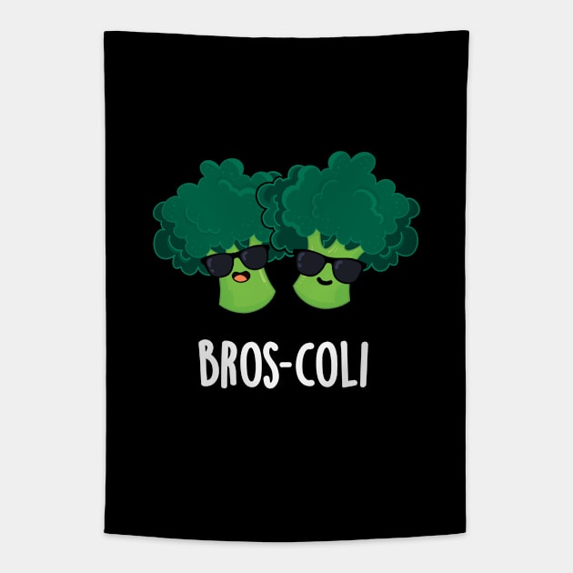 Bros-coli Cute Veggie Broccoli Pun Tapestry by punnybone