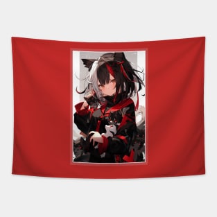 Aesthetic Anime Girl Red White Black | Quality Aesthetic Anime Design | Chibi Manga Anime Art Tapestry