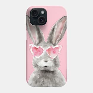 Smiling rabbit in heart-shaped glasses. Phone Case