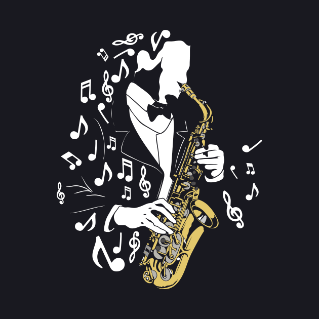 Jazz musician with saxophone by Foxxy Merch