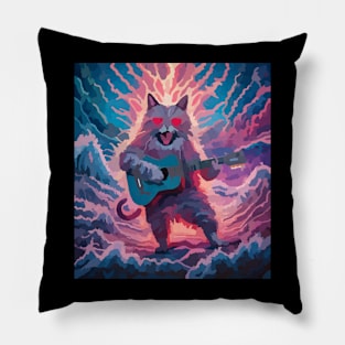 Jesus cat playing guitar Pillow