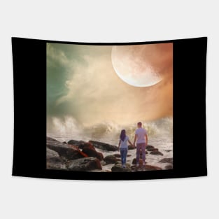 Valentine Wall Art - Holding hands on the shore - Unique Valentine Fantasy Planet Landsape - Photo print, canvas, artboard print, Canvas Print and T shirt Tapestry