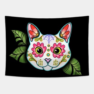 White Cat - Day of the Dead Sugar Skull Kitty Tapestry