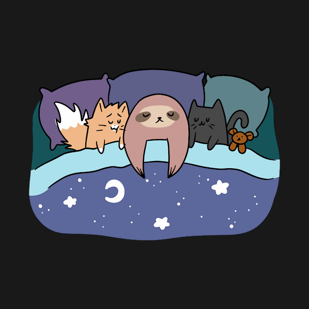 Sloth and Kitties Bed Time Snuggles by saradaboru