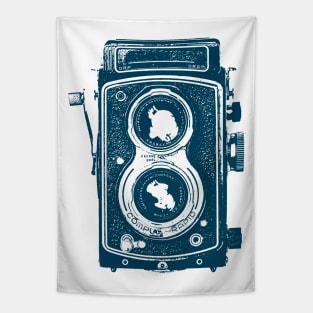 Vintage Blue Camera Vector Illustration Tapestry