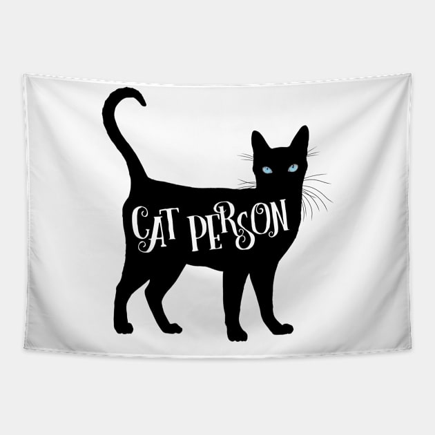 Cat Person in Black Cat Silhouette Blue Eyes Tapestry by CarleahUnique