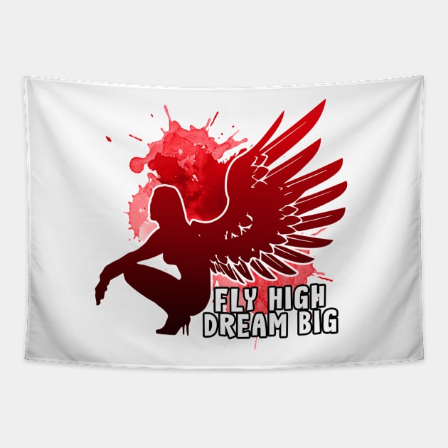 Angel Wings Fly High Dream Big Red Tapestry by dnlribeiro88