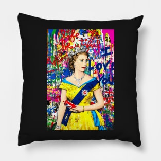 Queen Elizabeth II Art Graffiti Style Pillow