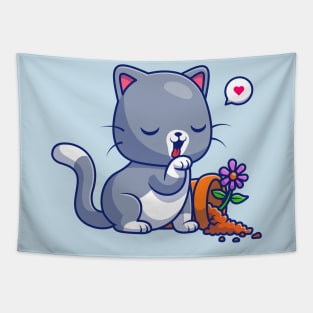 Cute Cat Break Pot Cartoon Tapestry