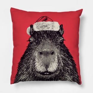 Christmas Capybara with Santa Hat Pillow