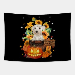 White Miniature Schnauzer Halloween Pumpkin Fall Bucket Tapestry