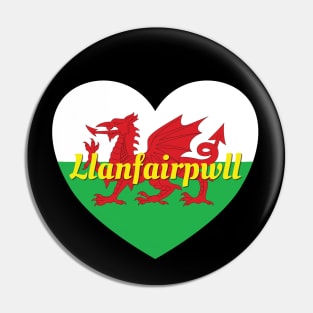 Llanfairpwll Wales UK Wales Flag Heart Pin