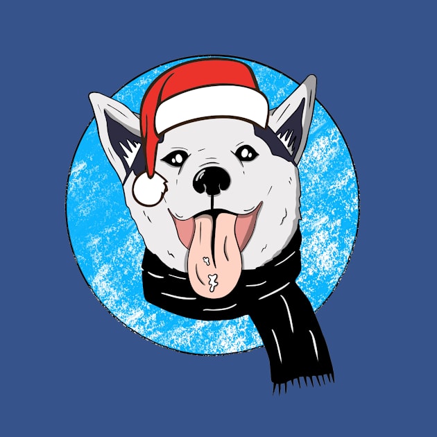 Siberian Husky With Santa Hat Christmas by Artmoo