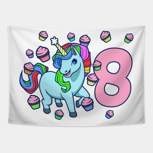 I am 8 with unicorn - girl birthday 8 years old Tapestry