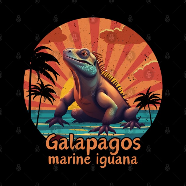 Galapagos marine iguana retro sunset vintage by TRACHLUIM