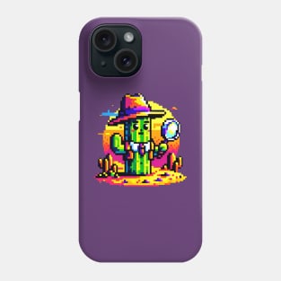 Pixelated Cactus Detective Adventure in Desert Phone Case