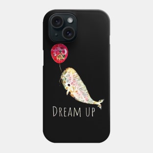 Whale flies with a balloon over forest, black silhouette on the full moon Phone Case