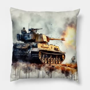 Fantasy illustration of a tank in battle Pillow