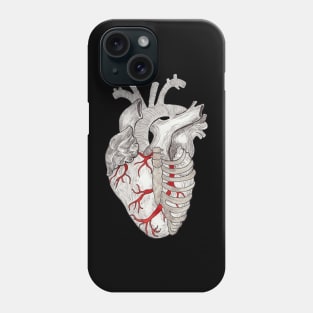 Anatomical Heart in a Ribcage with Stylized Ribs and Red Blood Vessels Phone Case