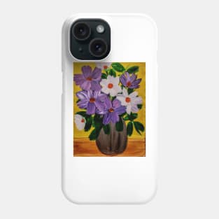 Abstract purple and white floweres im a silver vase Phone Case