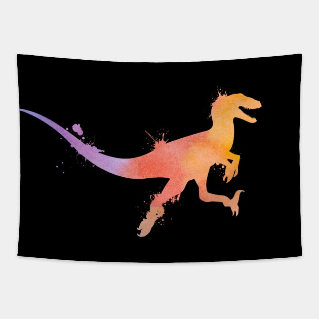 Utahraptor or Velociraptor Jumping Watercolor Tapestry by FalconArt