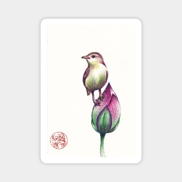 Beautiful Baby Bird on a Bashful Bud Magnet by tranquilwaters