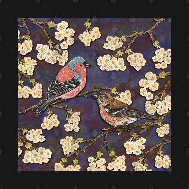 Chaffinches in Cherry Blossom by lottibrown