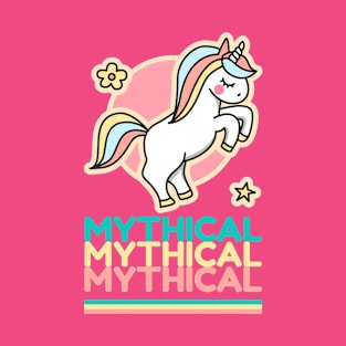 Mythical Repeat Typography & Cute Colorful Unicorn T-Shirt