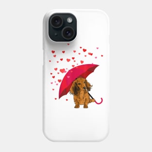 Long Hair Dachshund In Raining Heart Valentine Phone Case